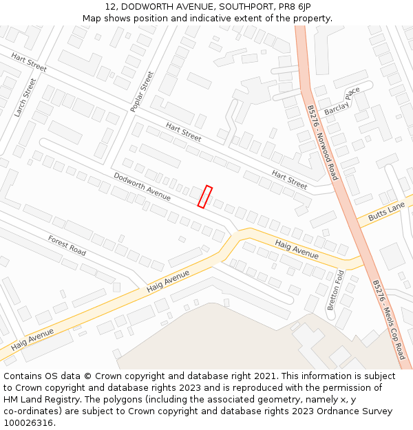 12, DODWORTH AVENUE, SOUTHPORT, PR8 6JP: Location map and indicative extent of plot