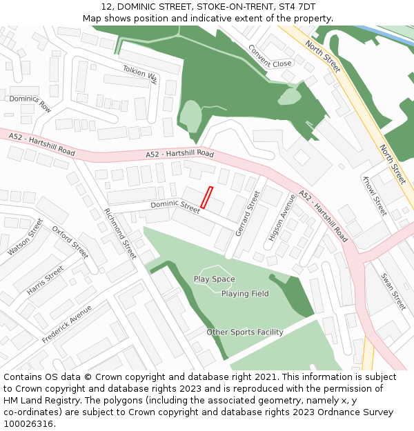 12, DOMINIC STREET, STOKE-ON-TRENT, ST4 7DT: Location map and indicative extent of plot