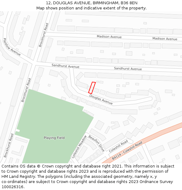 12, DOUGLAS AVENUE, BIRMINGHAM, B36 8EN: Location map and indicative extent of plot