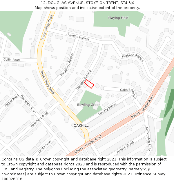 12, DOUGLAS AVENUE, STOKE-ON-TRENT, ST4 5JX: Location map and indicative extent of plot