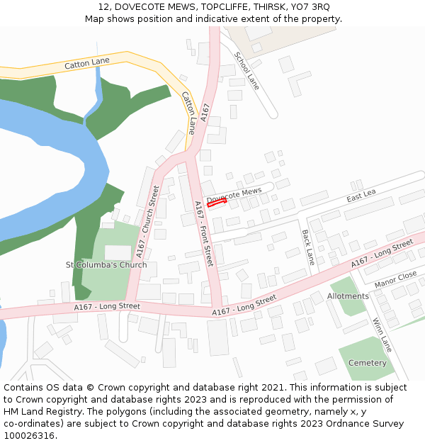 12, DOVECOTE MEWS, TOPCLIFFE, THIRSK, YO7 3RQ: Location map and indicative extent of plot