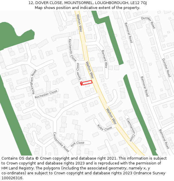 12, DOVER CLOSE, MOUNTSORREL, LOUGHBOROUGH, LE12 7GJ: Location map and indicative extent of plot