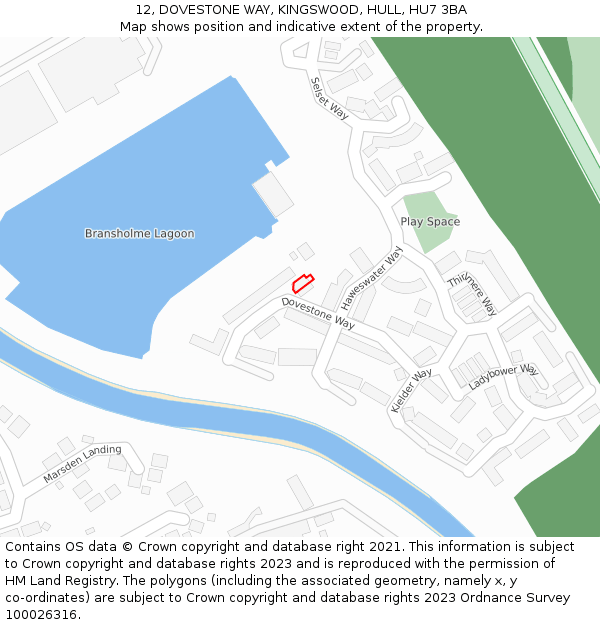 12, DOVESTONE WAY, KINGSWOOD, HULL, HU7 3BA: Location map and indicative extent of plot