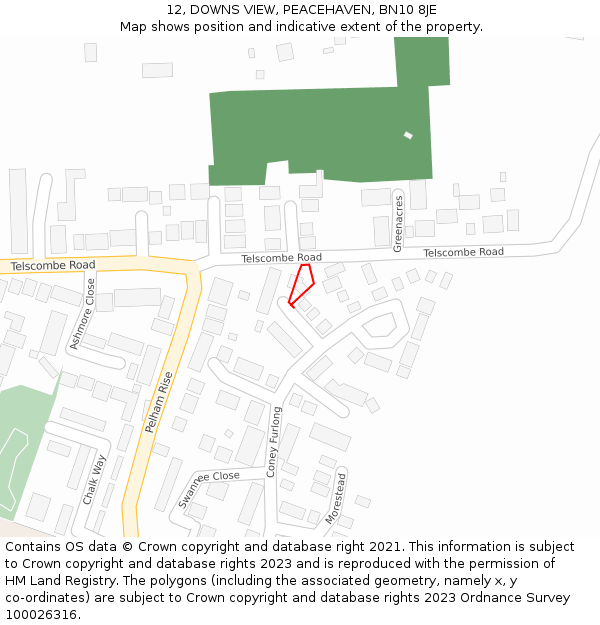 12, DOWNS VIEW, PEACEHAVEN, BN10 8JE: Location map and indicative extent of plot