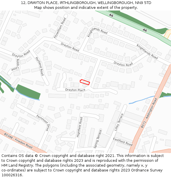 12, DRAYTON PLACE, IRTHLINGBOROUGH, WELLINGBOROUGH, NN9 5TD: Location map and indicative extent of plot