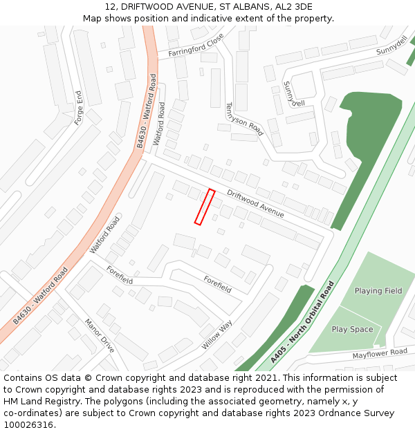 12, DRIFTWOOD AVENUE, ST ALBANS, AL2 3DE: Location map and indicative extent of plot