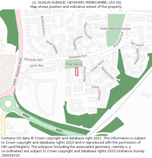 12, DUNLIN AVENUE, HEYSHAM, MORECAMBE, LA3 2SJ: Location map and indicative extent of plot