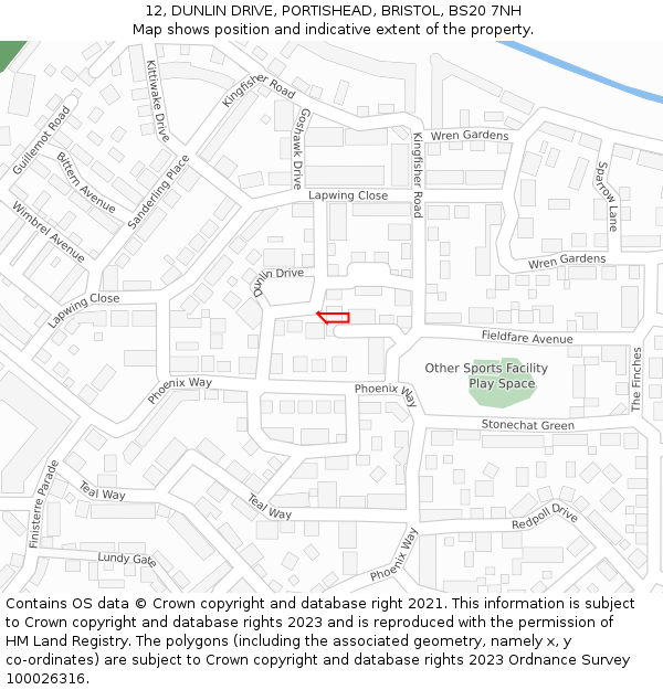 12, DUNLIN DRIVE, PORTISHEAD, BRISTOL, BS20 7NH: Location map and indicative extent of plot