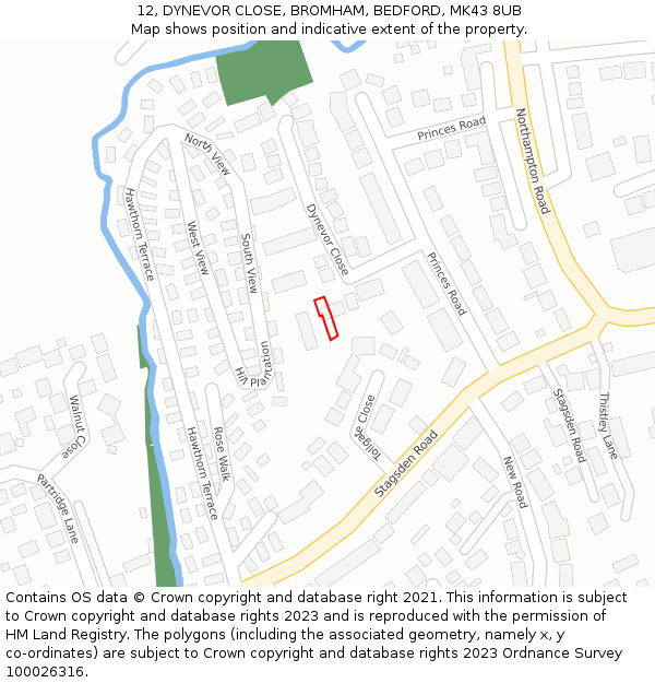 12, DYNEVOR CLOSE, BROMHAM, BEDFORD, MK43 8UB: Location map and indicative extent of plot