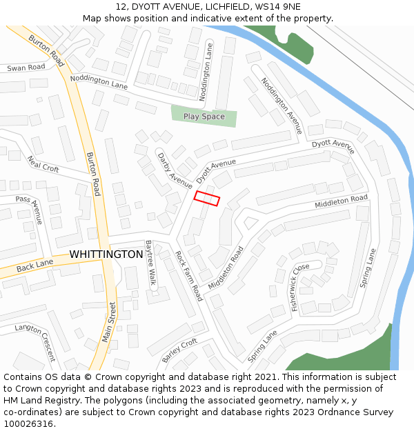 12, DYOTT AVENUE, LICHFIELD, WS14 9NE: Location map and indicative extent of plot