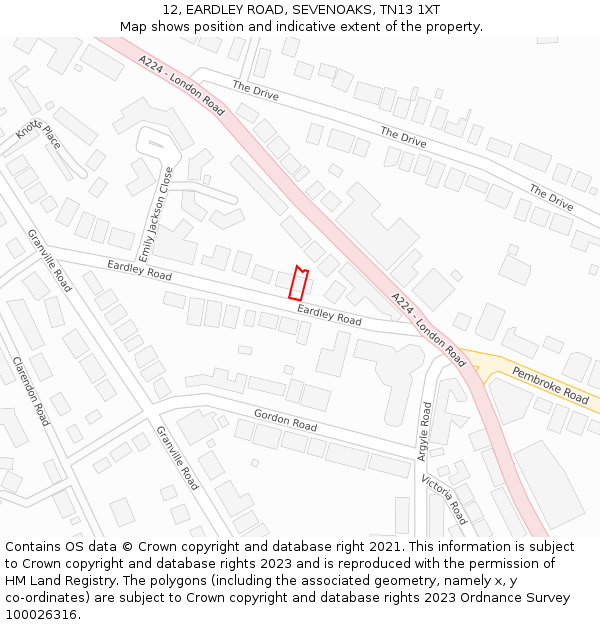 12, EARDLEY ROAD, SEVENOAKS, TN13 1XT: Location map and indicative extent of plot