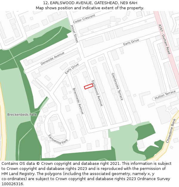12, EARLSWOOD AVENUE, GATESHEAD, NE9 6AH: Location map and indicative extent of plot