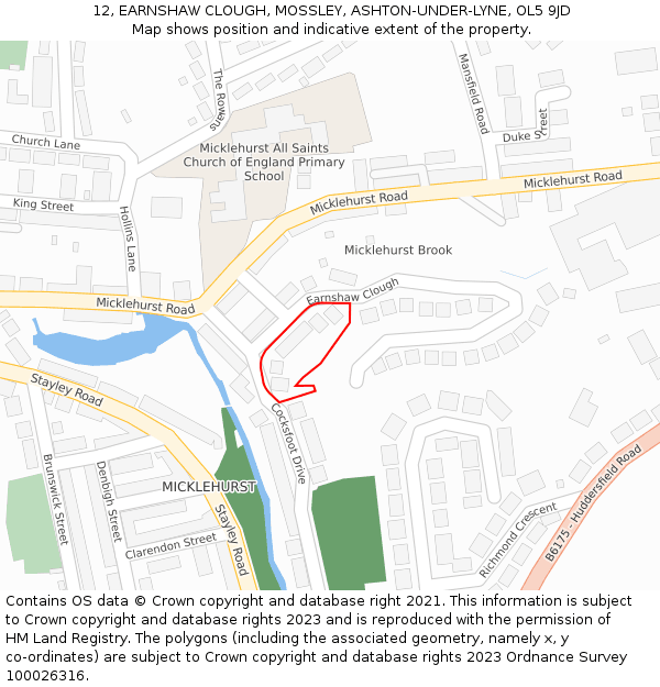 12, EARNSHAW CLOUGH, MOSSLEY, ASHTON-UNDER-LYNE, OL5 9JD: Location map and indicative extent of plot