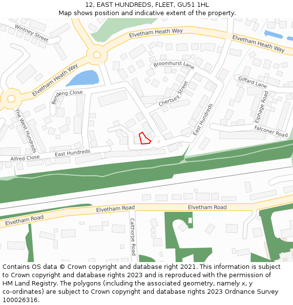 12, EAST HUNDREDS, FLEET, GU51 1HL: Location map and indicative extent of plot