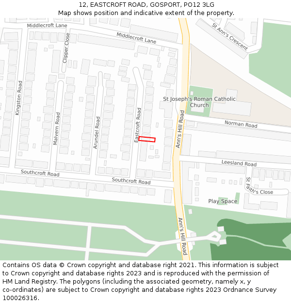 12, EASTCROFT ROAD, GOSPORT, PO12 3LG: Location map and indicative extent of plot