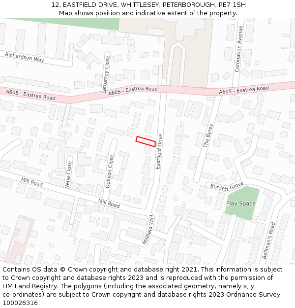 12, EASTFIELD DRIVE, WHITTLESEY, PETERBOROUGH, PE7 1SH: Location map and indicative extent of plot