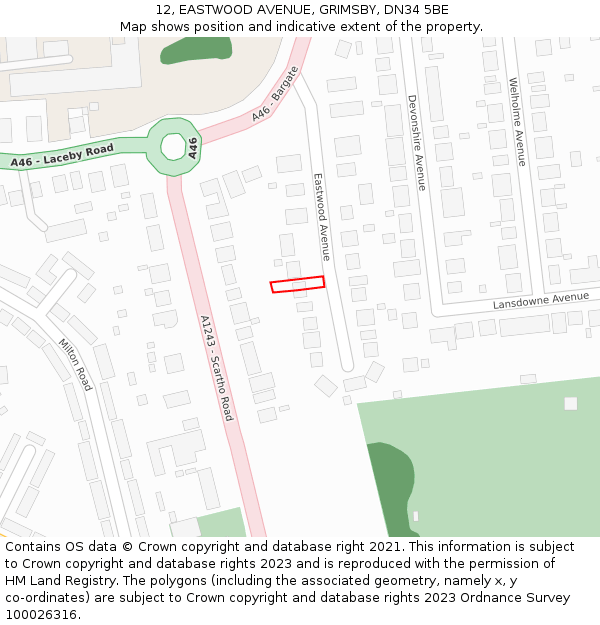 12, EASTWOOD AVENUE, GRIMSBY, DN34 5BE: Location map and indicative extent of plot