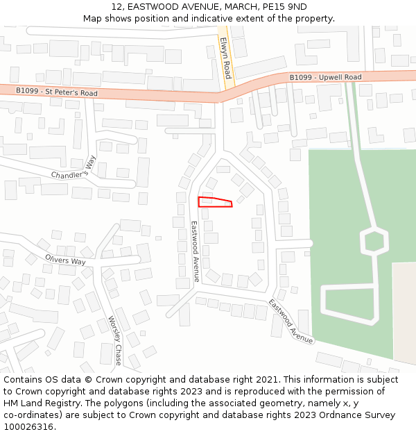 12, EASTWOOD AVENUE, MARCH, PE15 9ND: Location map and indicative extent of plot