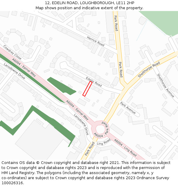 12, EDELIN ROAD, LOUGHBOROUGH, LE11 2HP: Location map and indicative extent of plot