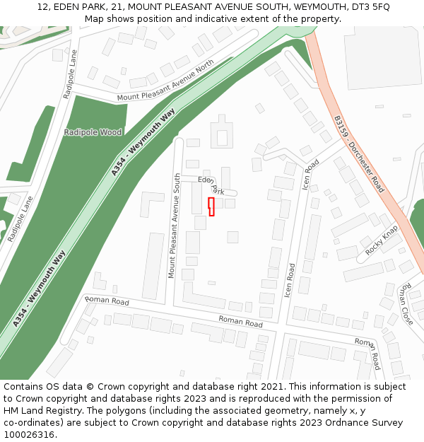 12, EDEN PARK, 21, MOUNT PLEASANT AVENUE SOUTH, WEYMOUTH, DT3 5FQ: Location map and indicative extent of plot