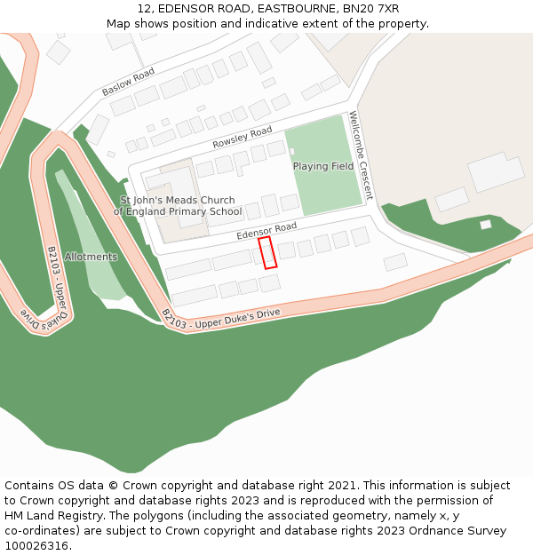 12, EDENSOR ROAD, EASTBOURNE, BN20 7XR: Location map and indicative extent of plot