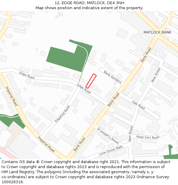 12, EDGE ROAD, MATLOCK, DE4 3NH: Location map and indicative extent of plot