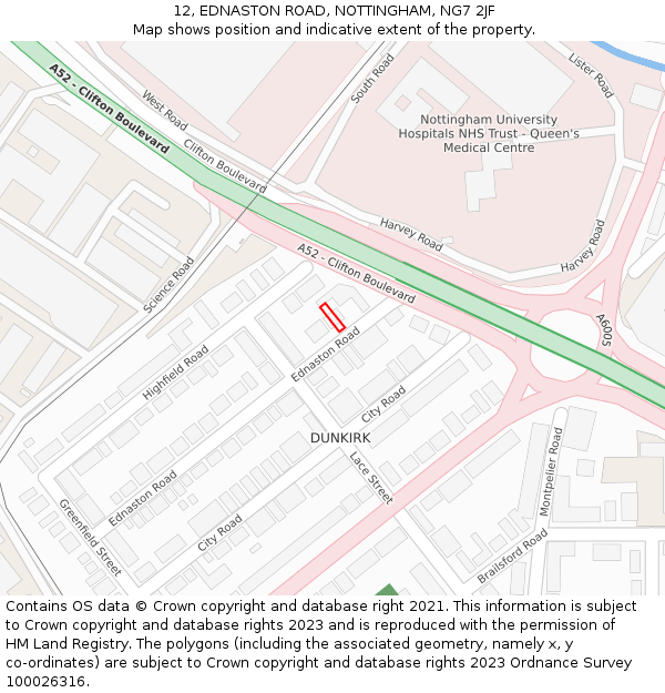 12, EDNASTON ROAD, NOTTINGHAM, NG7 2JF: Location map and indicative extent of plot