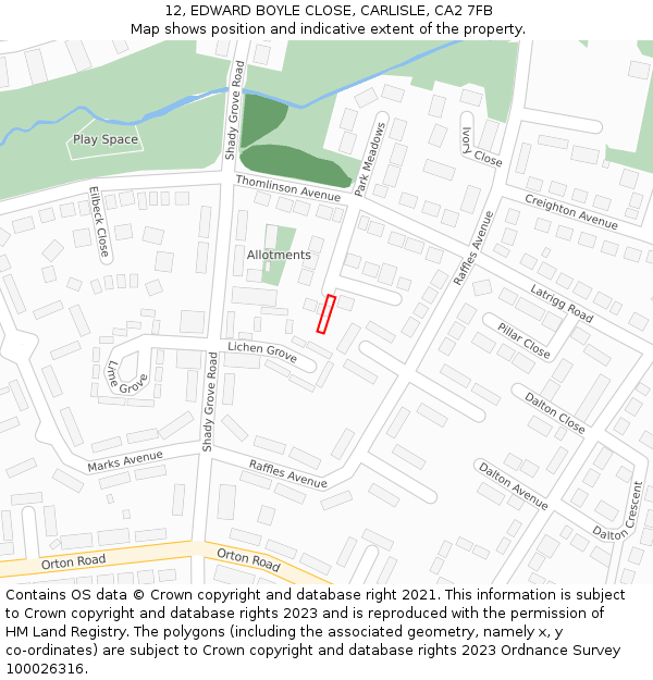 12, EDWARD BOYLE CLOSE, CARLISLE, CA2 7FB: Location map and indicative extent of plot