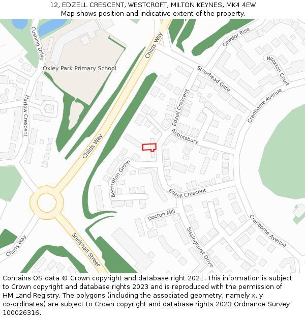 12, EDZELL CRESCENT, WESTCROFT, MILTON KEYNES, MK4 4EW: Location map and indicative extent of plot