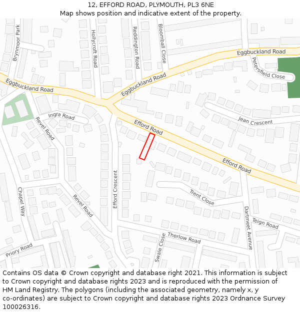 12, EFFORD ROAD, PLYMOUTH, PL3 6NE: Location map and indicative extent of plot