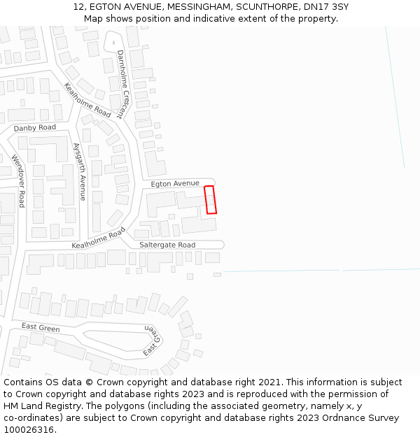 12, EGTON AVENUE, MESSINGHAM, SCUNTHORPE, DN17 3SY: Location map and indicative extent of plot