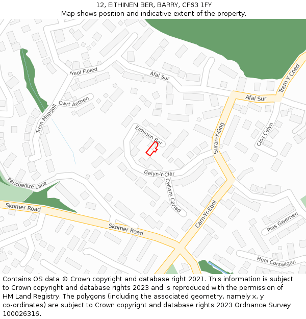 12, EITHINEN BER, BARRY, CF63 1FY: Location map and indicative extent of plot