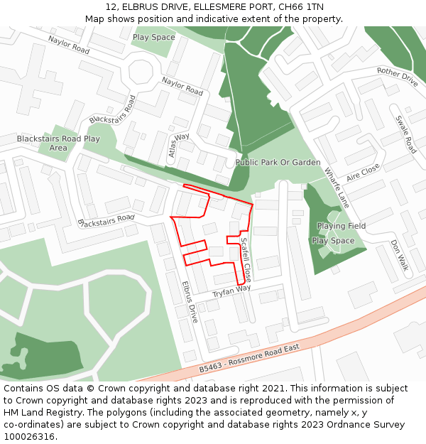 12, ELBRUS DRIVE, ELLESMERE PORT, CH66 1TN: Location map and indicative extent of plot