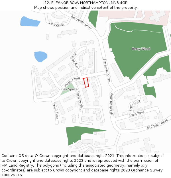 12, ELEANOR ROW, NORTHAMPTON, NN5 4GP: Location map and indicative extent of plot
