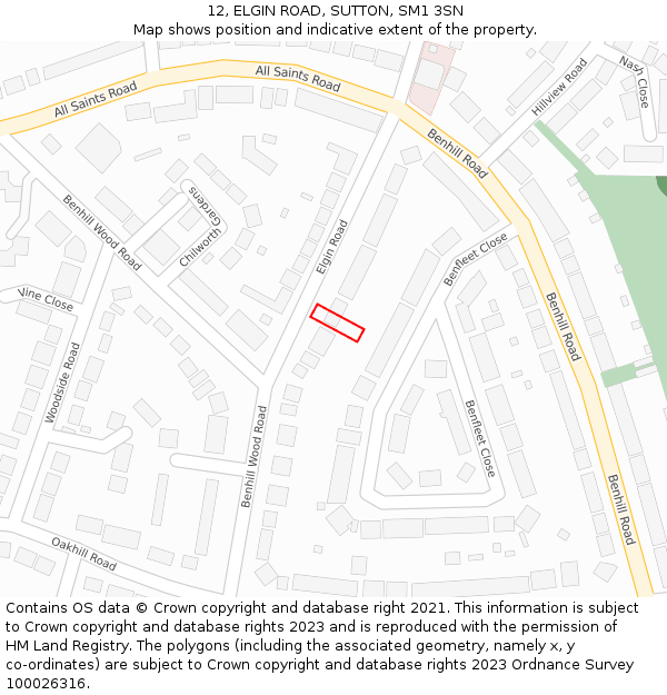 12, ELGIN ROAD, SUTTON, SM1 3SN: Location map and indicative extent of plot