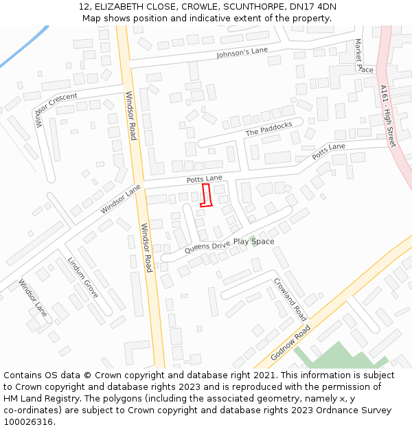 12, ELIZABETH CLOSE, CROWLE, SCUNTHORPE, DN17 4DN: Location map and indicative extent of plot