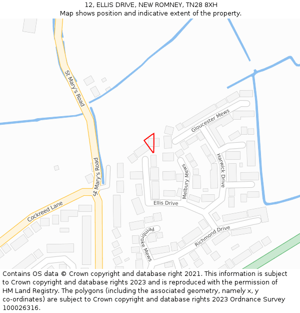 12, ELLIS DRIVE, NEW ROMNEY, TN28 8XH: Location map and indicative extent of plot