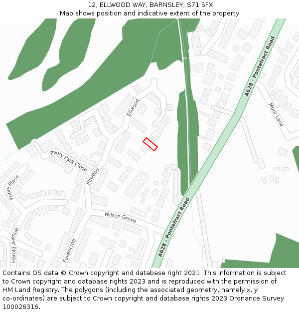 12, ELLWOOD WAY, BARNSLEY, S71 5FX: Location map and indicative extent of plot
