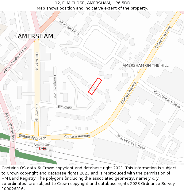 12, ELM CLOSE, AMERSHAM, HP6 5DD: Location map and indicative extent of plot