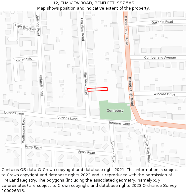 12, ELM VIEW ROAD, BENFLEET, SS7 5AS: Location map and indicative extent of plot