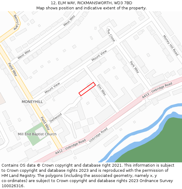 12, ELM WAY, RICKMANSWORTH, WD3 7BD: Location map and indicative extent of plot