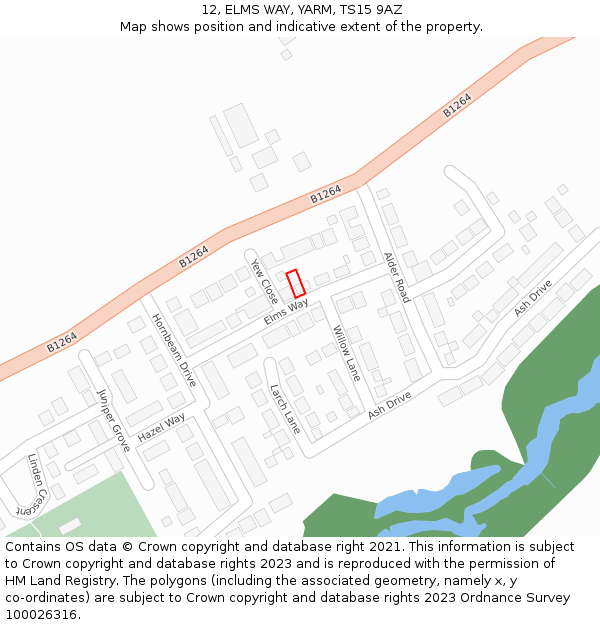 12, ELMS WAY, YARM, TS15 9AZ: Location map and indicative extent of plot