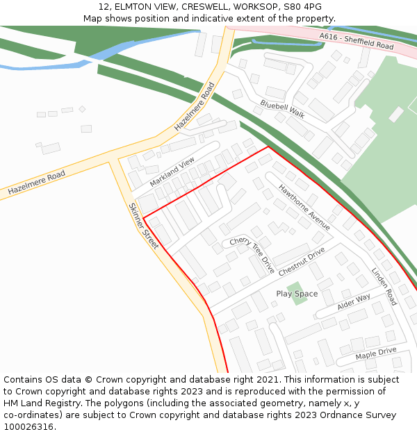 12, ELMTON VIEW, CRESWELL, WORKSOP, S80 4PG: Location map and indicative extent of plot