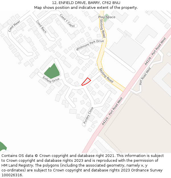 12, ENFIELD DRIVE, BARRY, CF62 8NU: Location map and indicative extent of plot