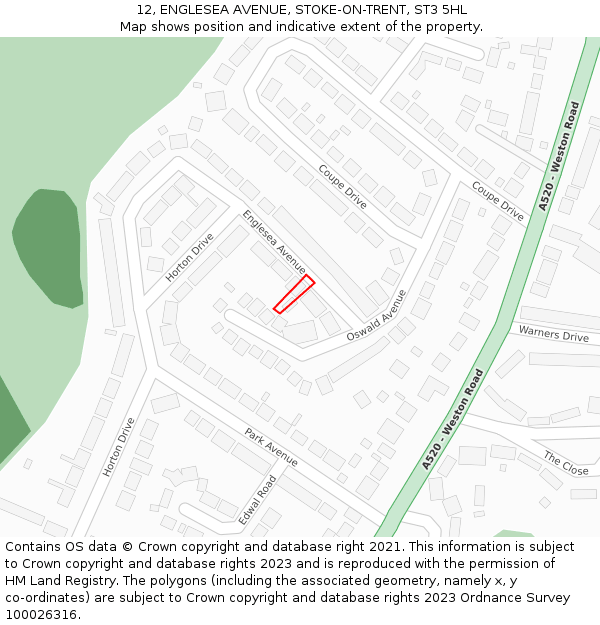 12, ENGLESEA AVENUE, STOKE-ON-TRENT, ST3 5HL: Location map and indicative extent of plot