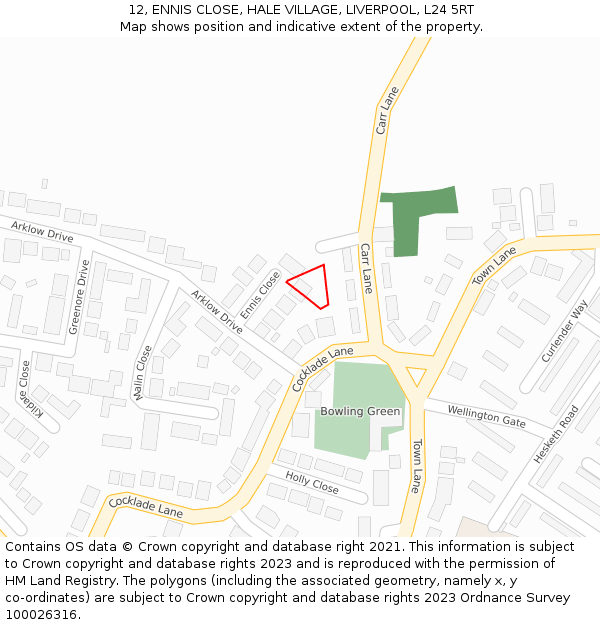 12, ENNIS CLOSE, HALE VILLAGE, LIVERPOOL, L24 5RT: Location map and indicative extent of plot