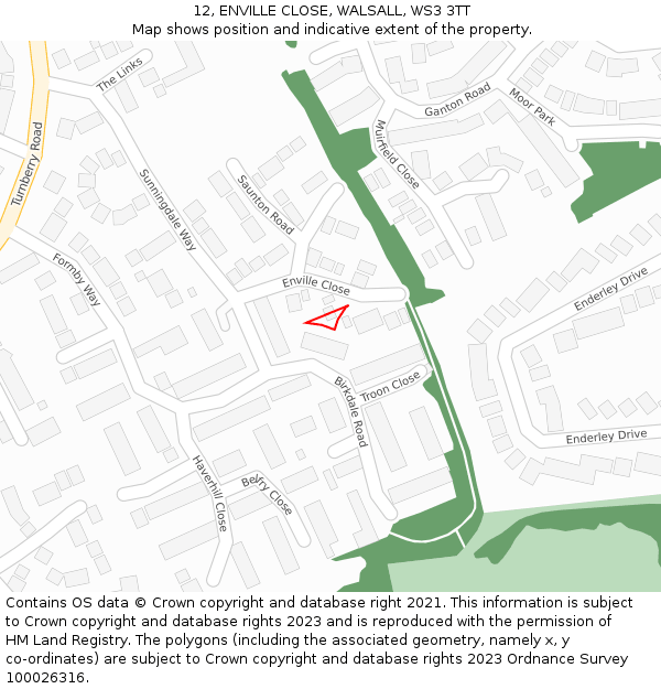 12, ENVILLE CLOSE, WALSALL, WS3 3TT: Location map and indicative extent of plot