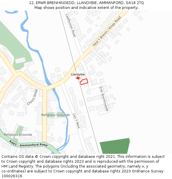 12, ERWR BRENHINOEDD, LLANDYBIE, AMMANFORD, SA18 2TQ: Location map and indicative extent of plot