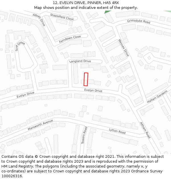 12, EVELYN DRIVE, PINNER, HA5 4RX: Location map and indicative extent of plot