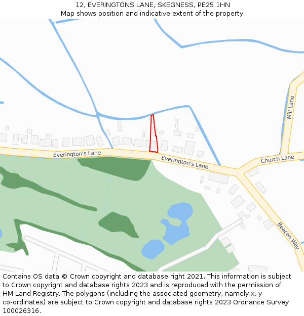 12, EVERINGTONS LANE, SKEGNESS, PE25 1HN: Location map and indicative extent of plot